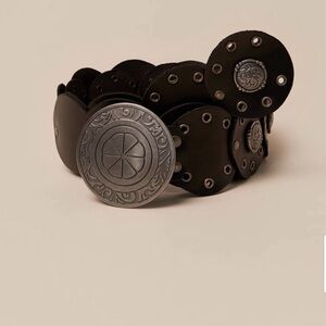 Lucky Brand Stylish Black Leather Belt with Silver Accents